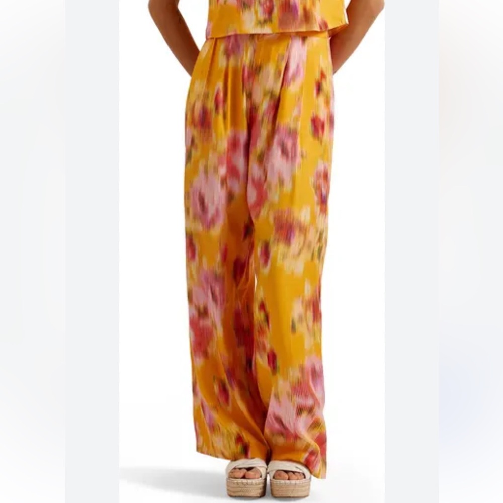Ted Baker London Yellow Floral Wide Leg Pants 4 size 12